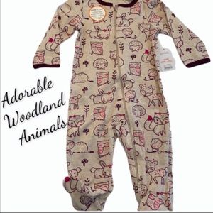 Baby Outfit Woodland Animals 1 Pc Sleeper Sleep and Play Beige Purple Pink Tan